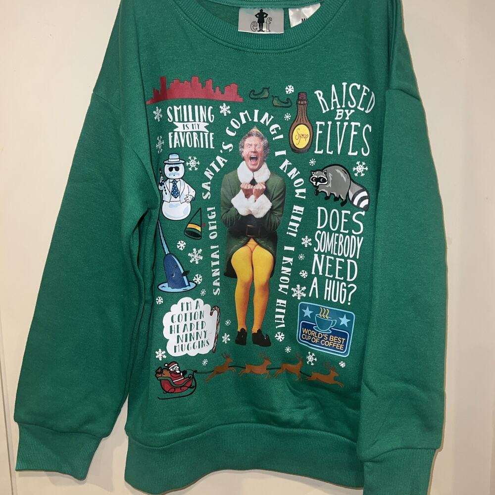 Buddy the Elf Movie Themed Green Talking Christmas Sweatshirt Kids